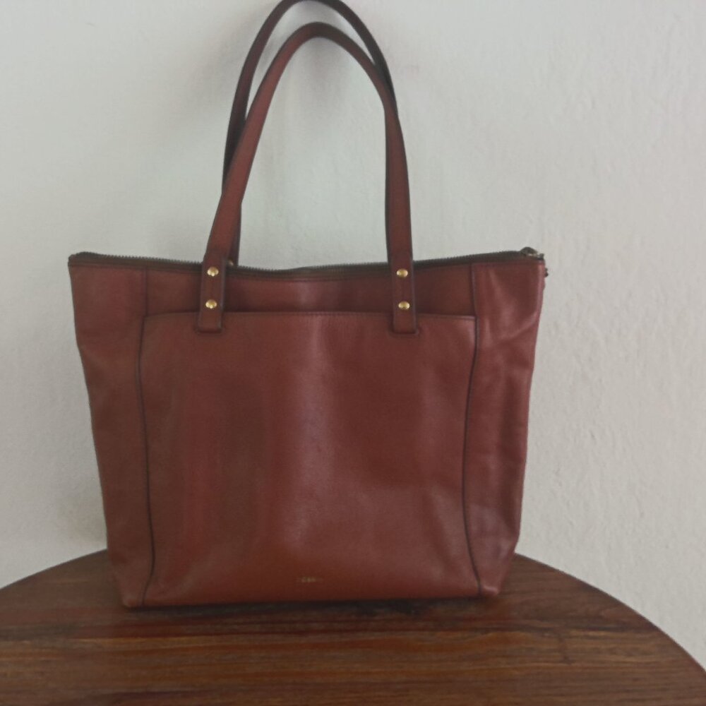 Fossil Brown Leather Tote Bag